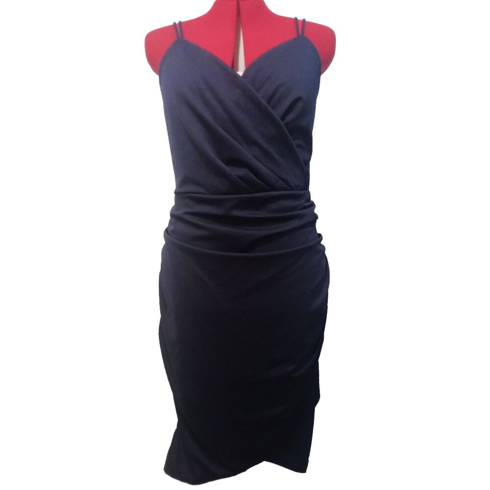 Grace Karin Navy Blue Cross Front Ruched Bodycon Summer Dress US 2XL